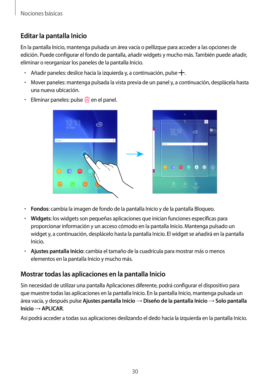 Samsung SM-T555NZWAPHE manual Editar la pantalla Inicio, Mostrar todas las aplicaciones en la pantalla Inicio 