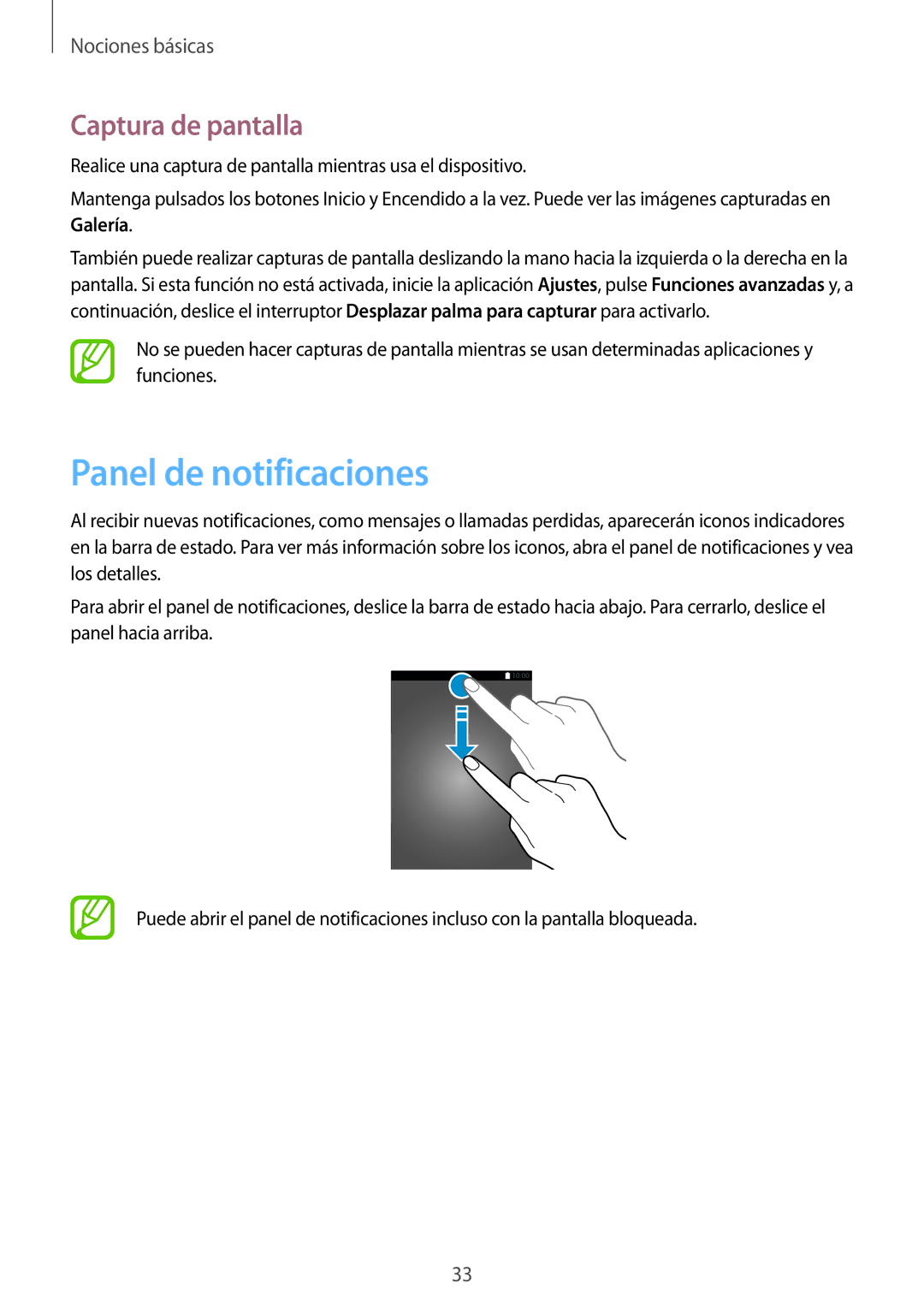 Samsung SM-T555NZWAPHE manual Panel de notificaciones, Captura de pantalla 