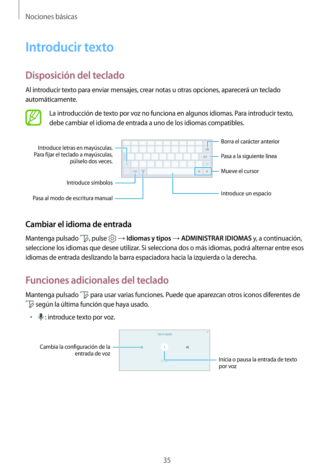 Samsung SM-T555NZWAPHE manual Introducir texto, Disposición del teclado, Funciones adicionales del teclado 