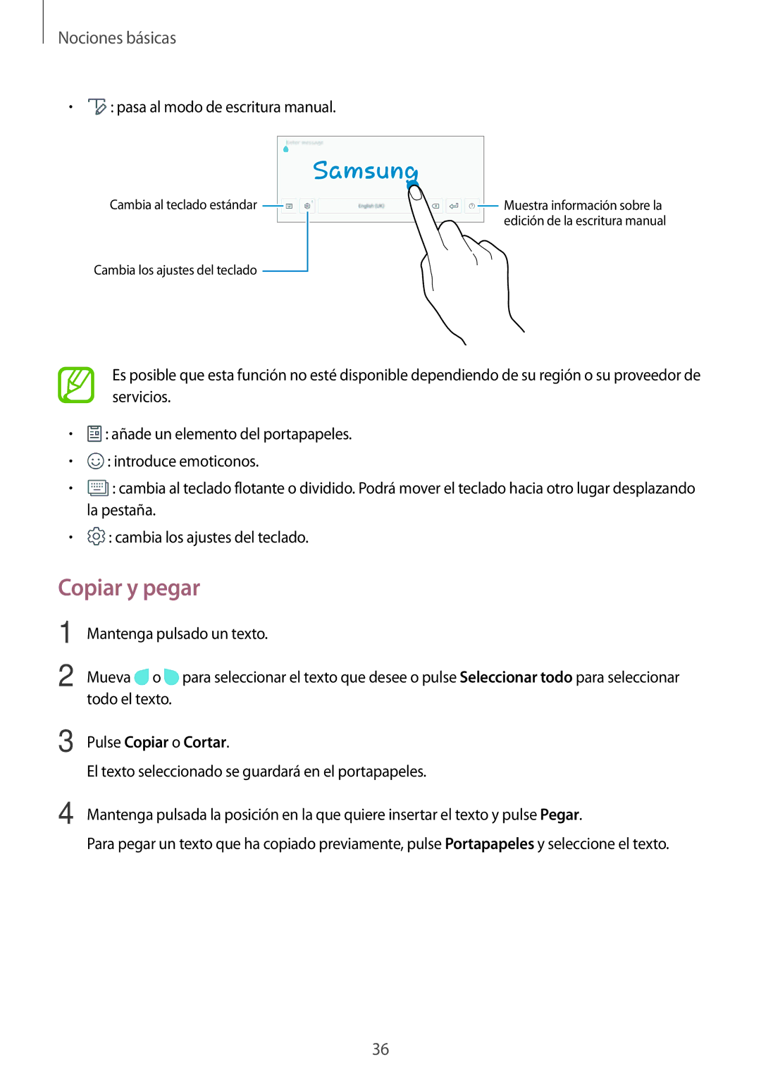 Samsung SM-T555NZWAPHE manual Copiar y pegar, Pulse Copiar o Cortar 