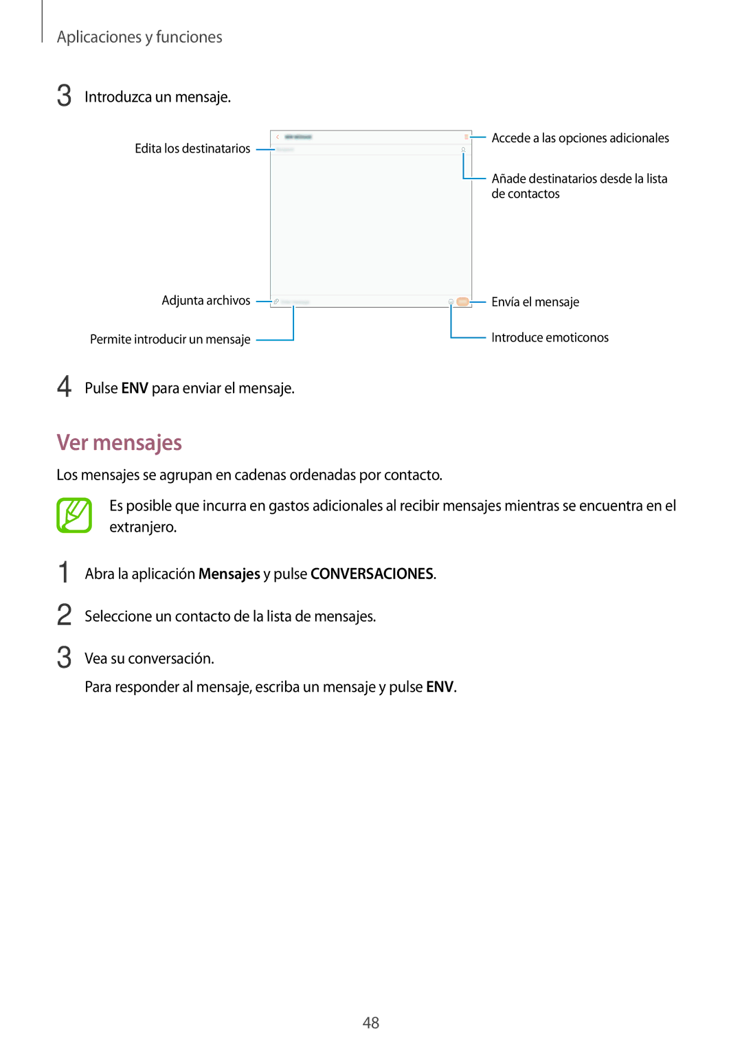 Samsung SM-T555NZWAPHE manual Ver mensajes, Pulse ENV para enviar el mensaje 