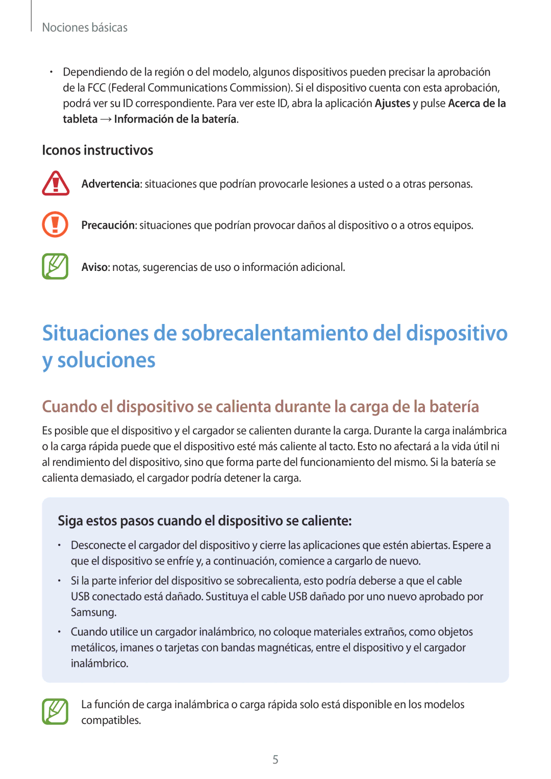 Samsung SM-T555NZWAPHE manual Iconos instructivos, Siga estos pasos cuando el dispositivo se caliente 