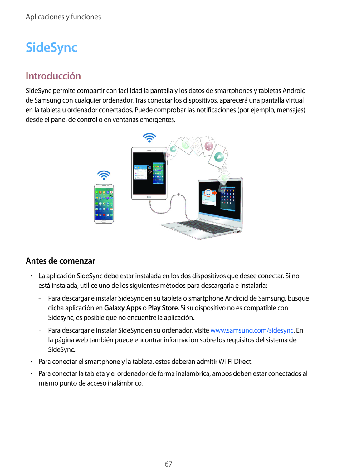 Samsung SM-T555NZWAPHE manual SideSync, Antes de comenzar 