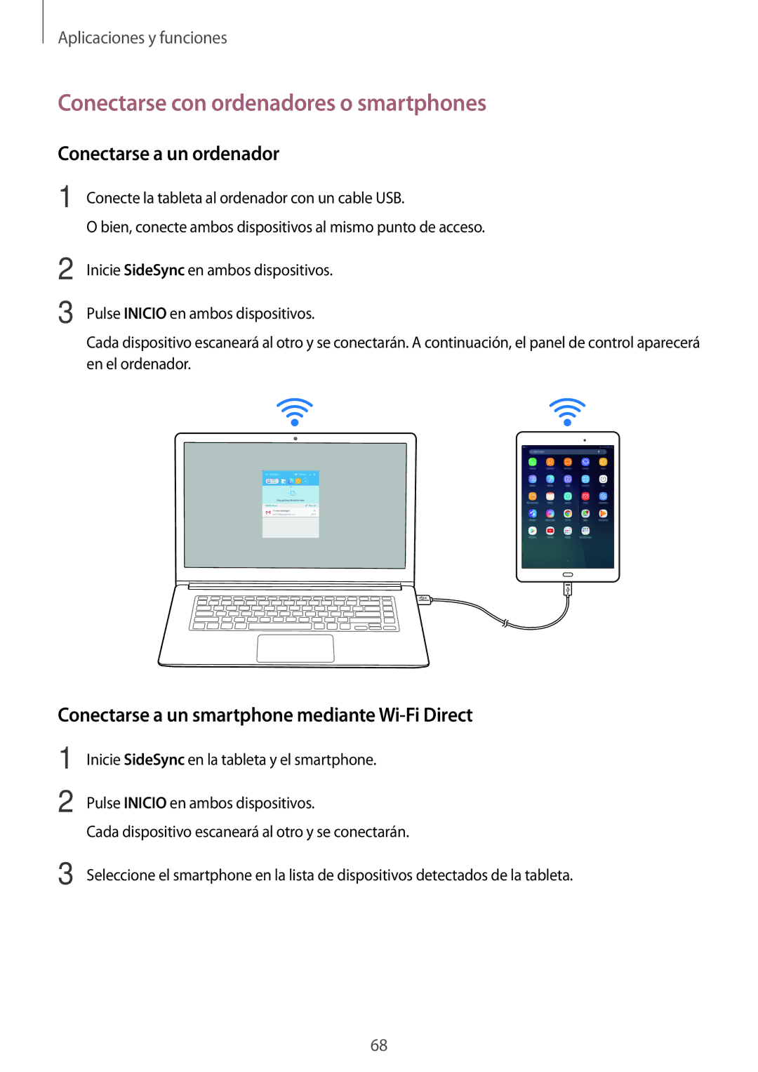 Samsung SM-T555NZWAPHE manual Conectarse con ordenadores o smartphones, Conectarse a un ordenador 