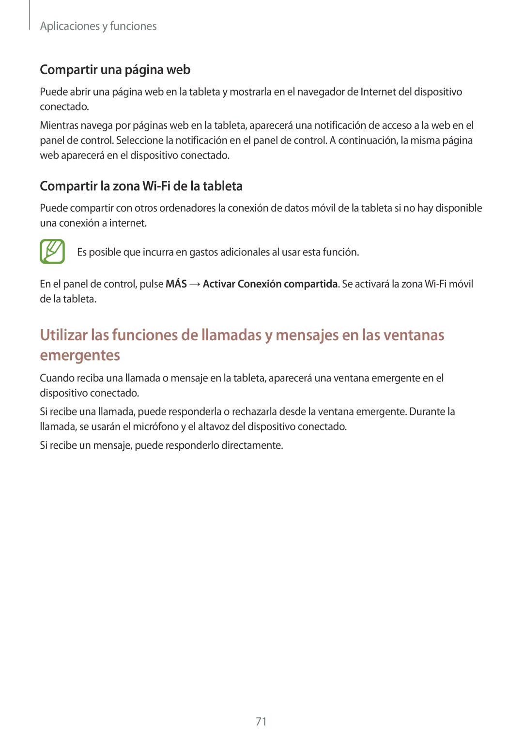 Samsung SM-T555NZWAPHE manual Compartir una página web, Compartir la zona Wi-Fi de la tableta 