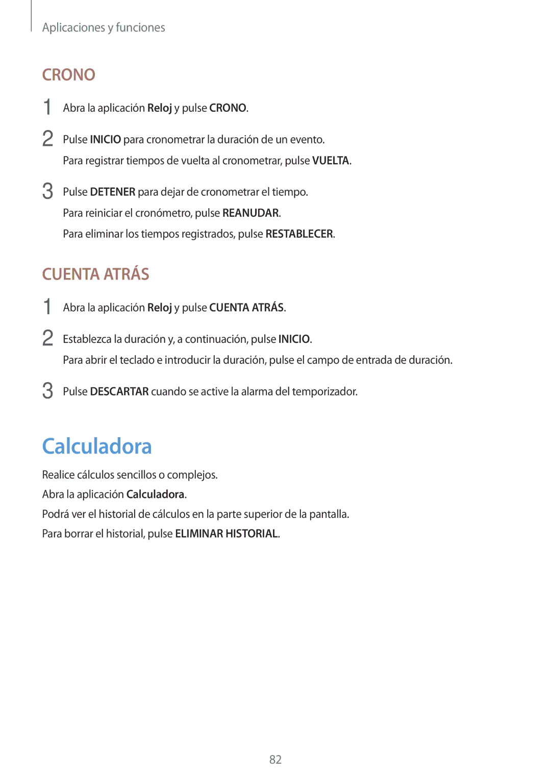 Samsung SM-T555NZWAPHE manual Calculadora, Crono 