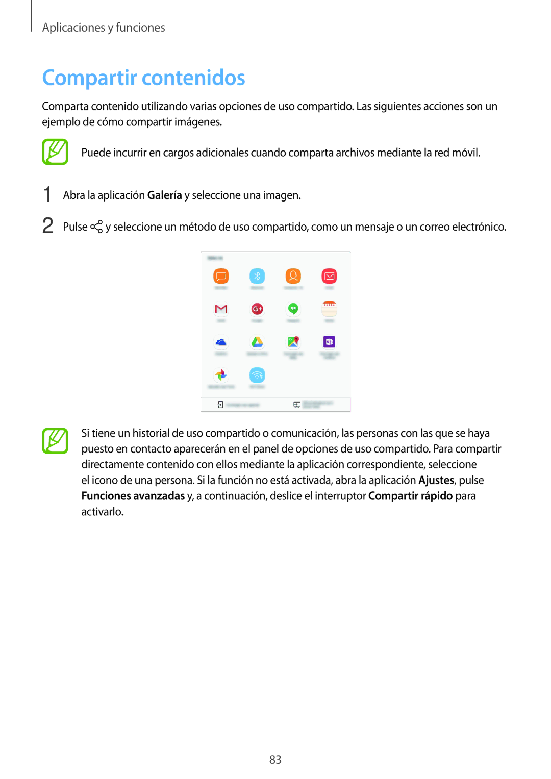 Samsung SM-T555NZWAPHE manual Compartir contenidos 