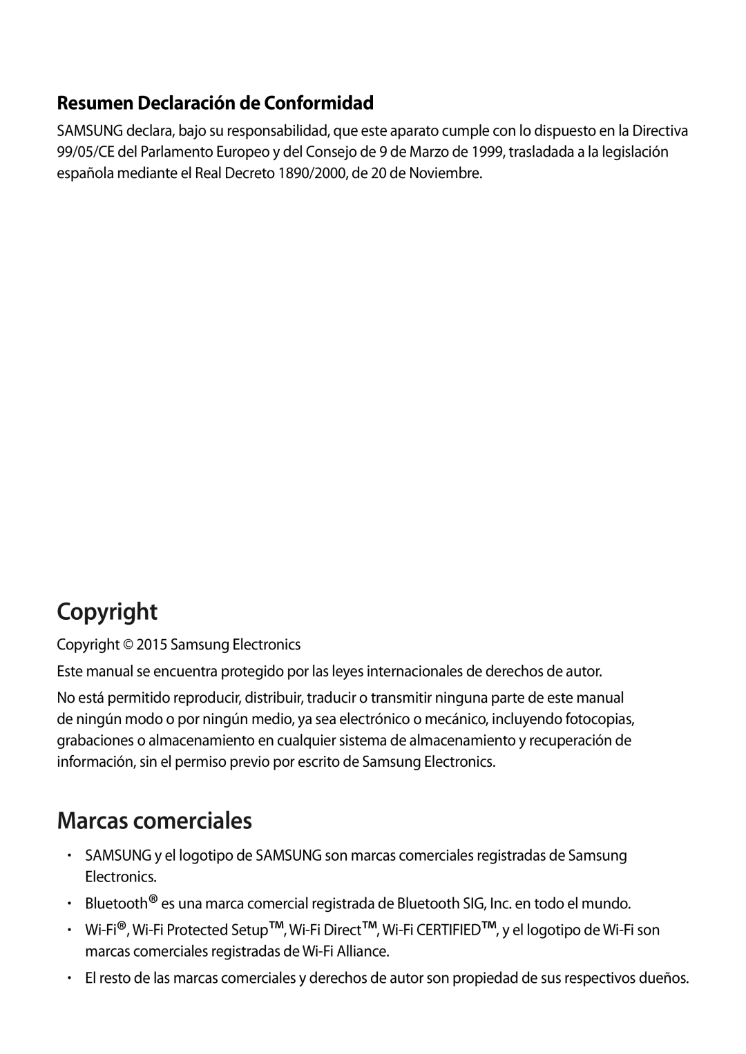 Samsung SM-T555NZWAPHE manual Copyright, Resumen Declaración de Conformidad 