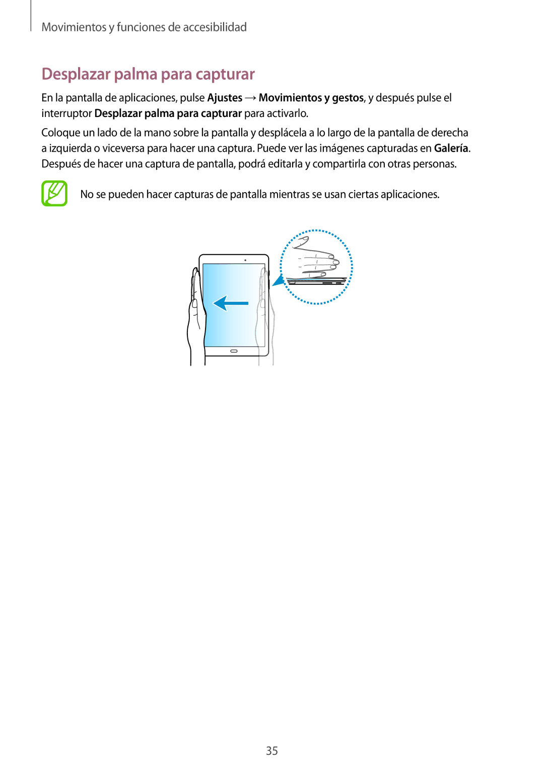 Samsung SM-T555NZWAPHE manual Desplazar palma para capturar 