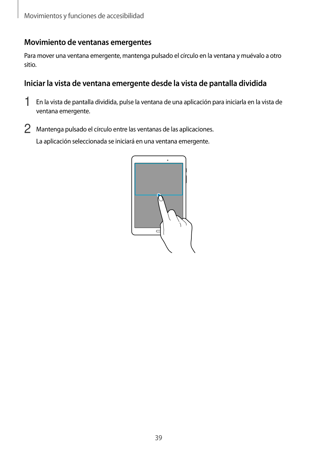 Samsung SM-T555NZWAPHE manual Movimiento de ventanas emergentes 