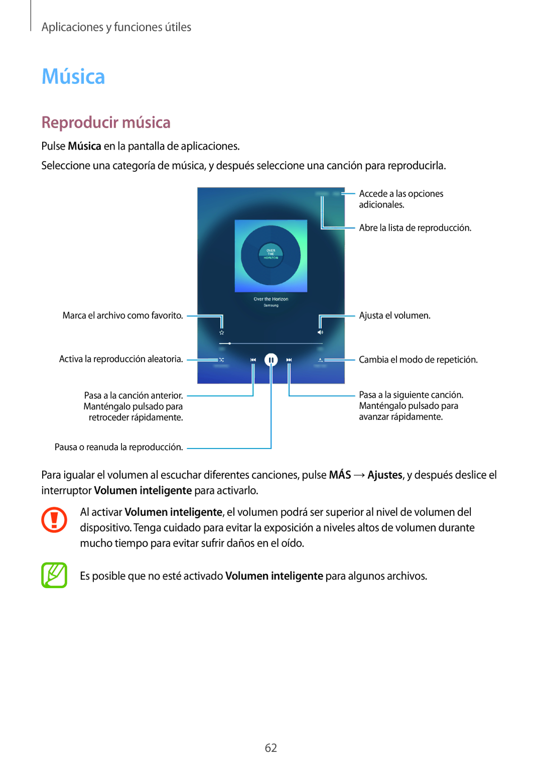 Samsung SM-T555NZWAPHE manual Música, Reproducir música 