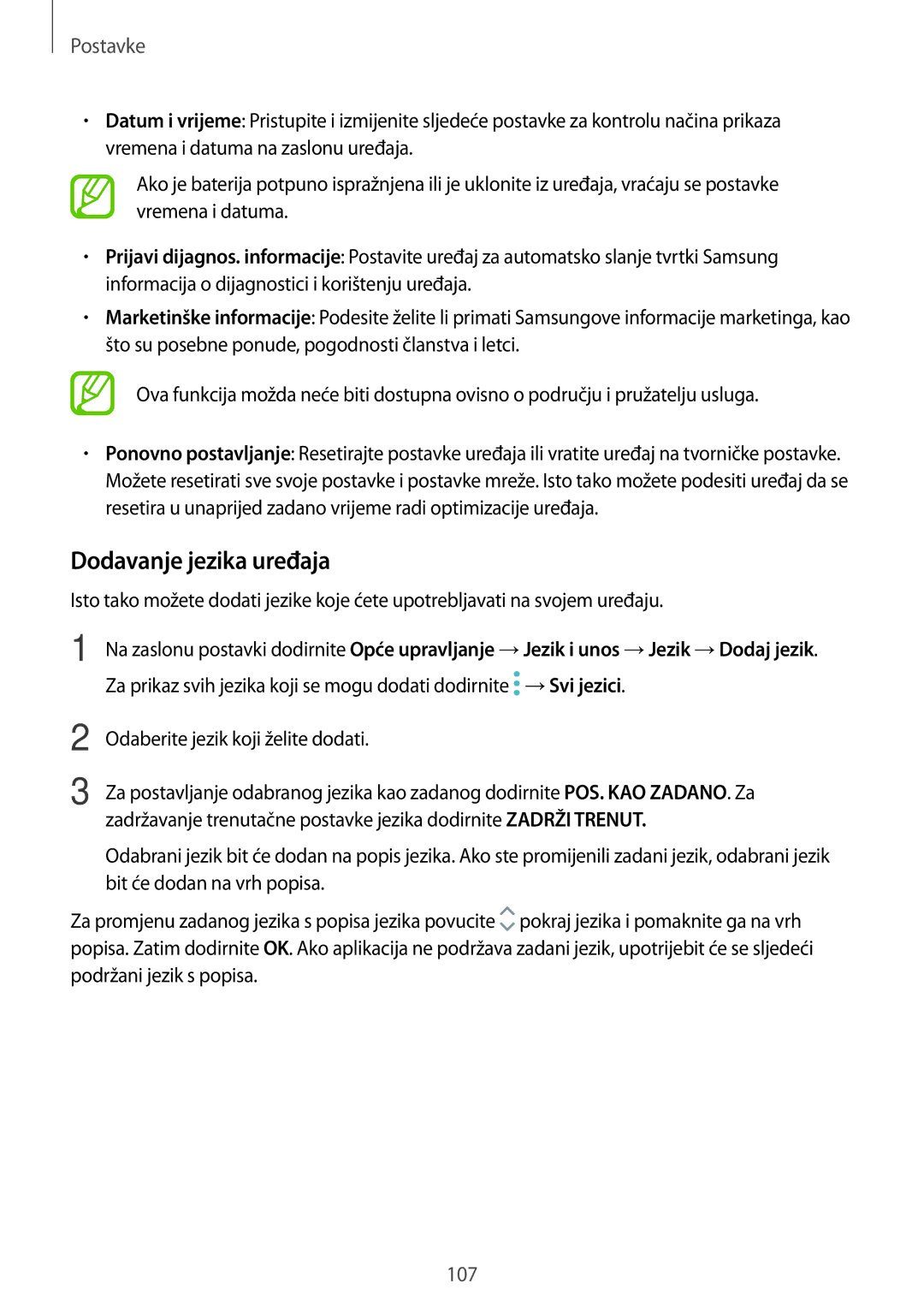 Samsung SM-T555NZWASEE manual Dodavanje jezika uređaja 