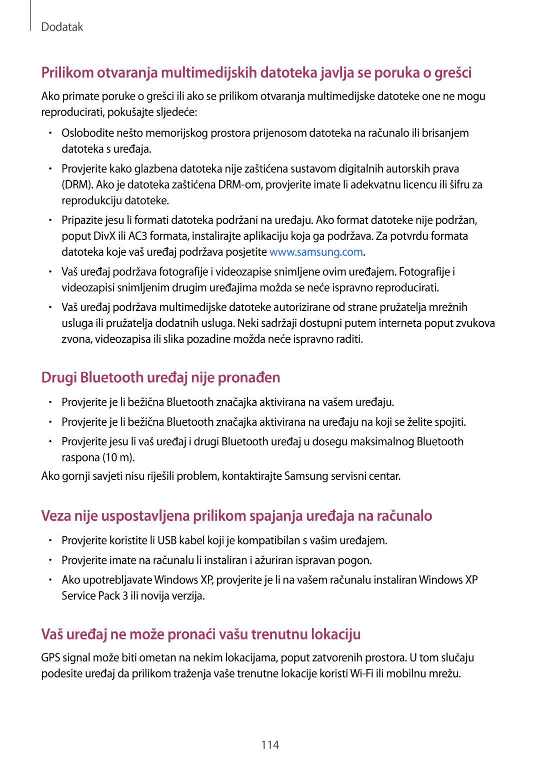 Samsung SM-T555NZWASEE manual Drugi Bluetooth uređaj nije pronađen 