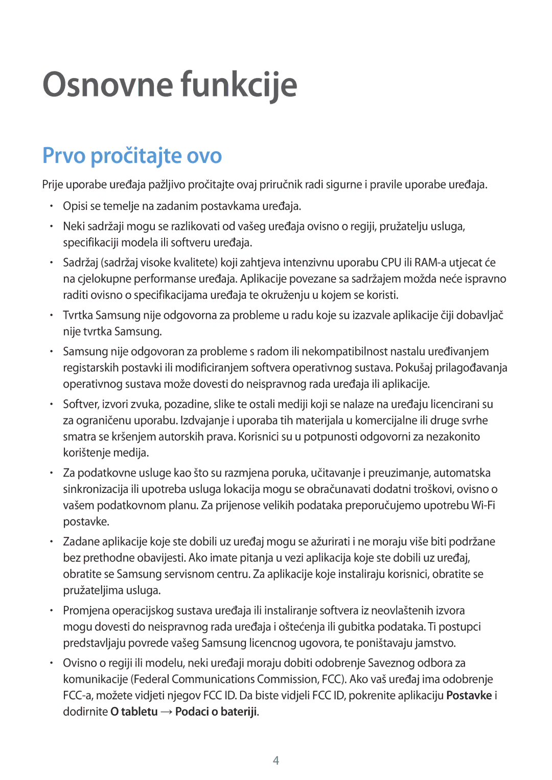 Samsung SM-T555NZWASEE manual Osnovne funkcije, Prvo pročitajte ovo 