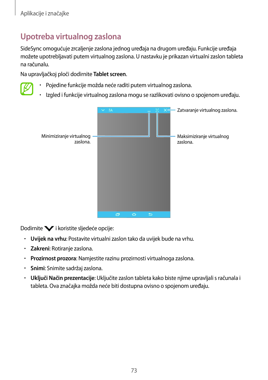 Samsung SM-T555NZWASEE manual Upotreba virtualnog zaslona 