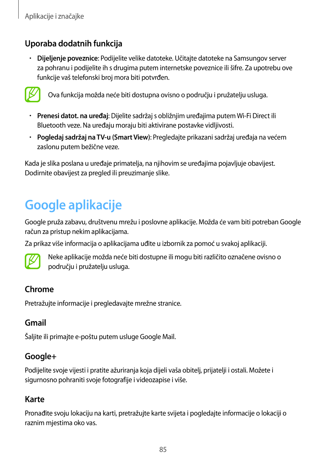 Samsung SM-T555NZWASEE manual Google aplikacije 