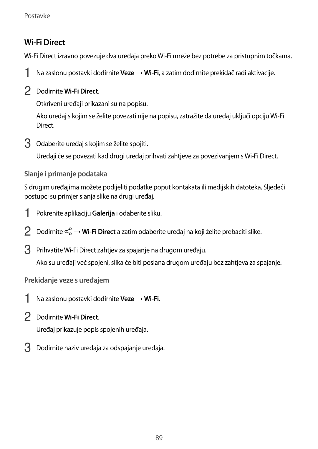 Samsung SM-T555NZWASEE manual Dodirnite Wi-Fi Direct 