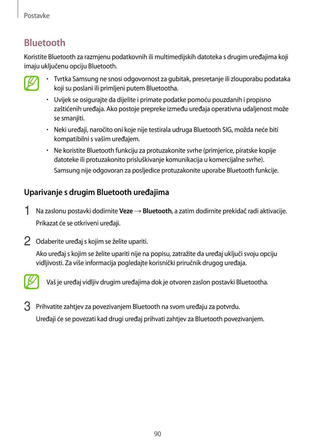 Samsung SM-T555NZWASEE manual Uparivanje s drugim Bluetooth uređajima 