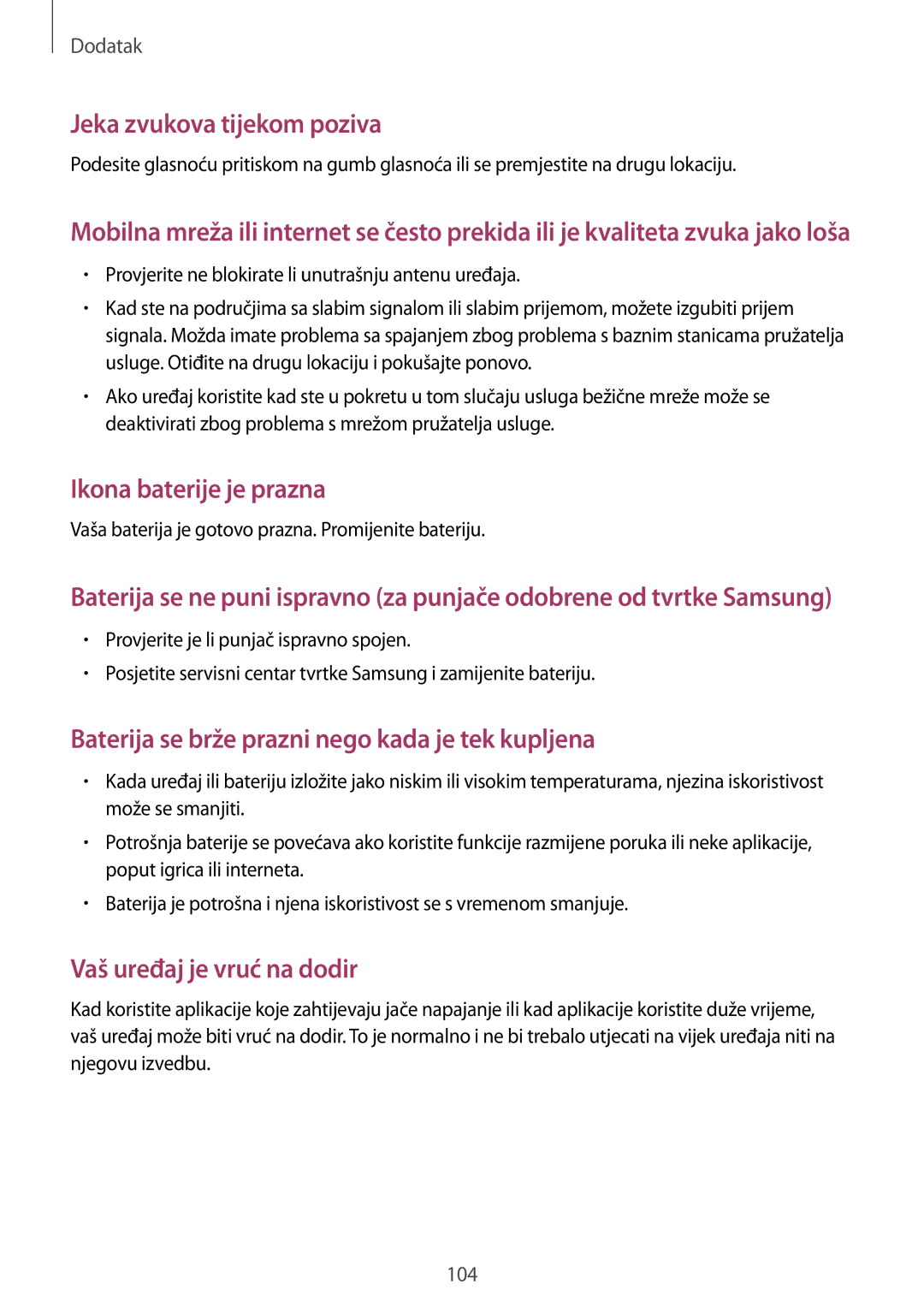 Samsung SM-T555NZWASEE manual Jeka zvukova tijekom poziva 