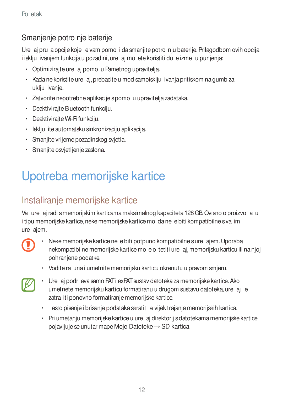 Samsung SM-T555NZWASEE manual Upotreba memorijske kartice, Instaliranje memorijske kartice, Smanjenje potrošnje baterije 