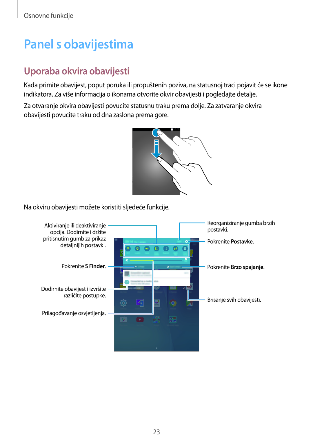 Samsung SM-T555NZWASEE manual Panel s obavijestima, Uporaba okvira obavijesti 