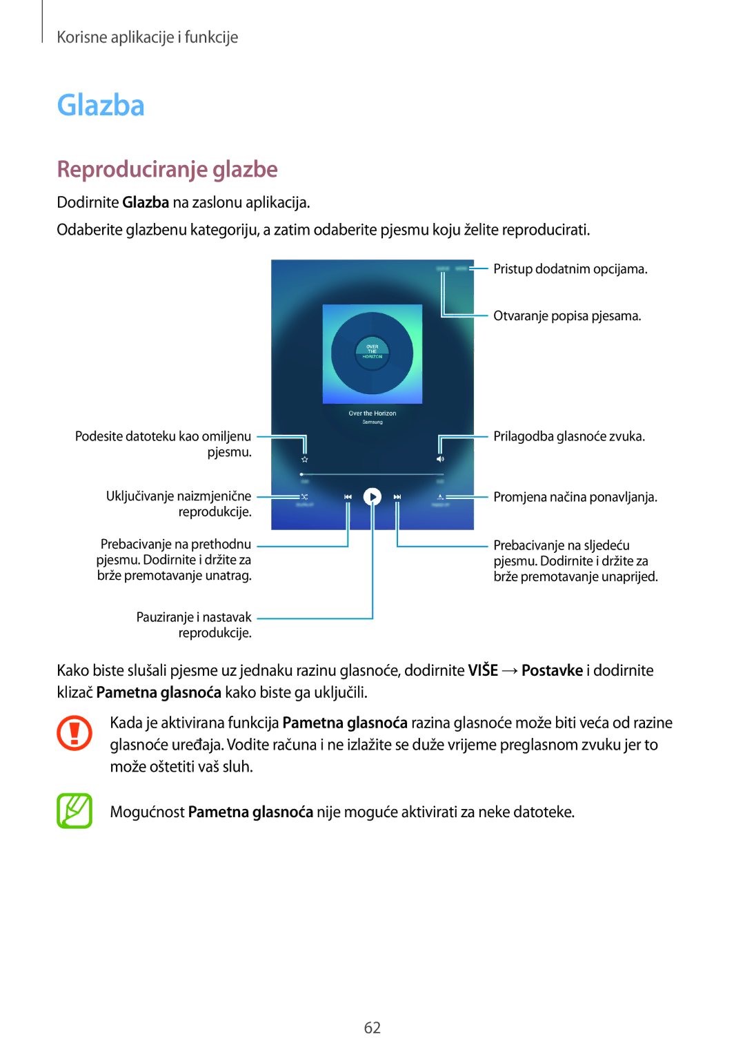 Samsung SM-T555NZWASEE manual Glazba, Reproduciranje glazbe 