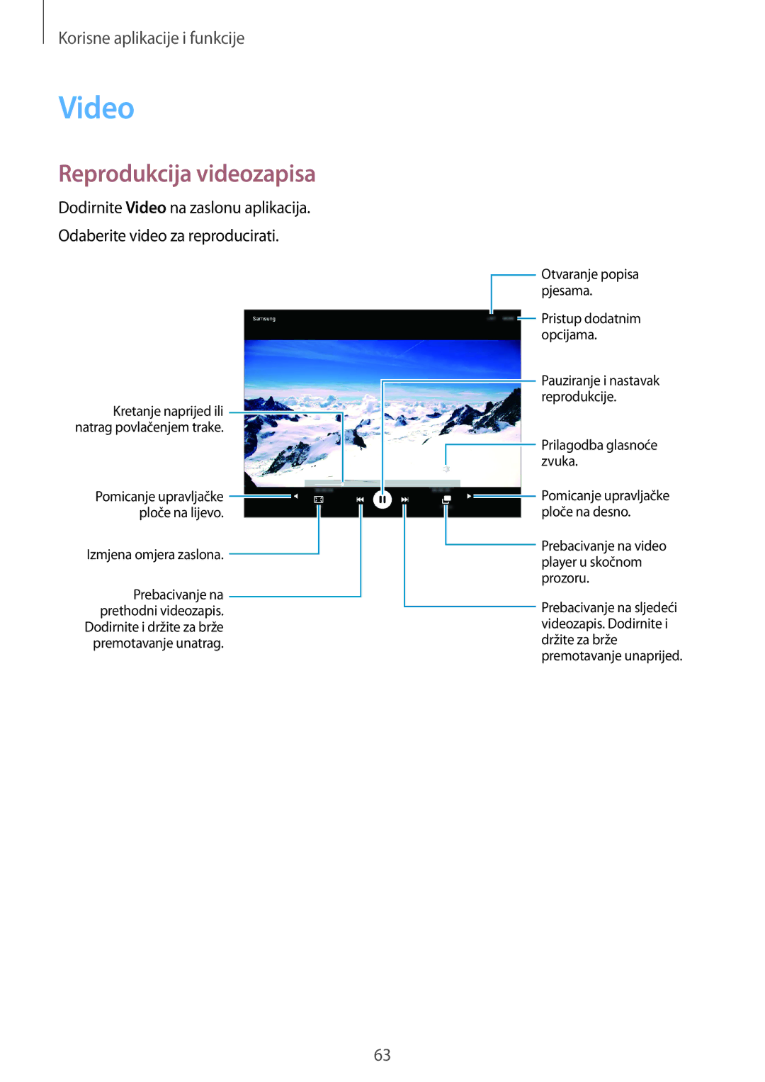 Samsung SM-T555NZWASEE manual Video, Reprodukcija videozapisa 