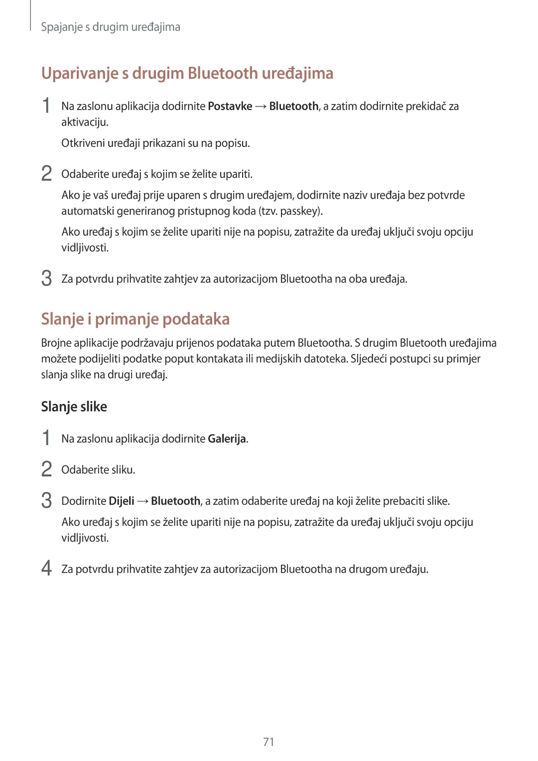 Samsung SM-T555NZWASEE manual Uparivanje s drugim Bluetooth uređajima, Slanje i primanje podataka, Slanje slike 