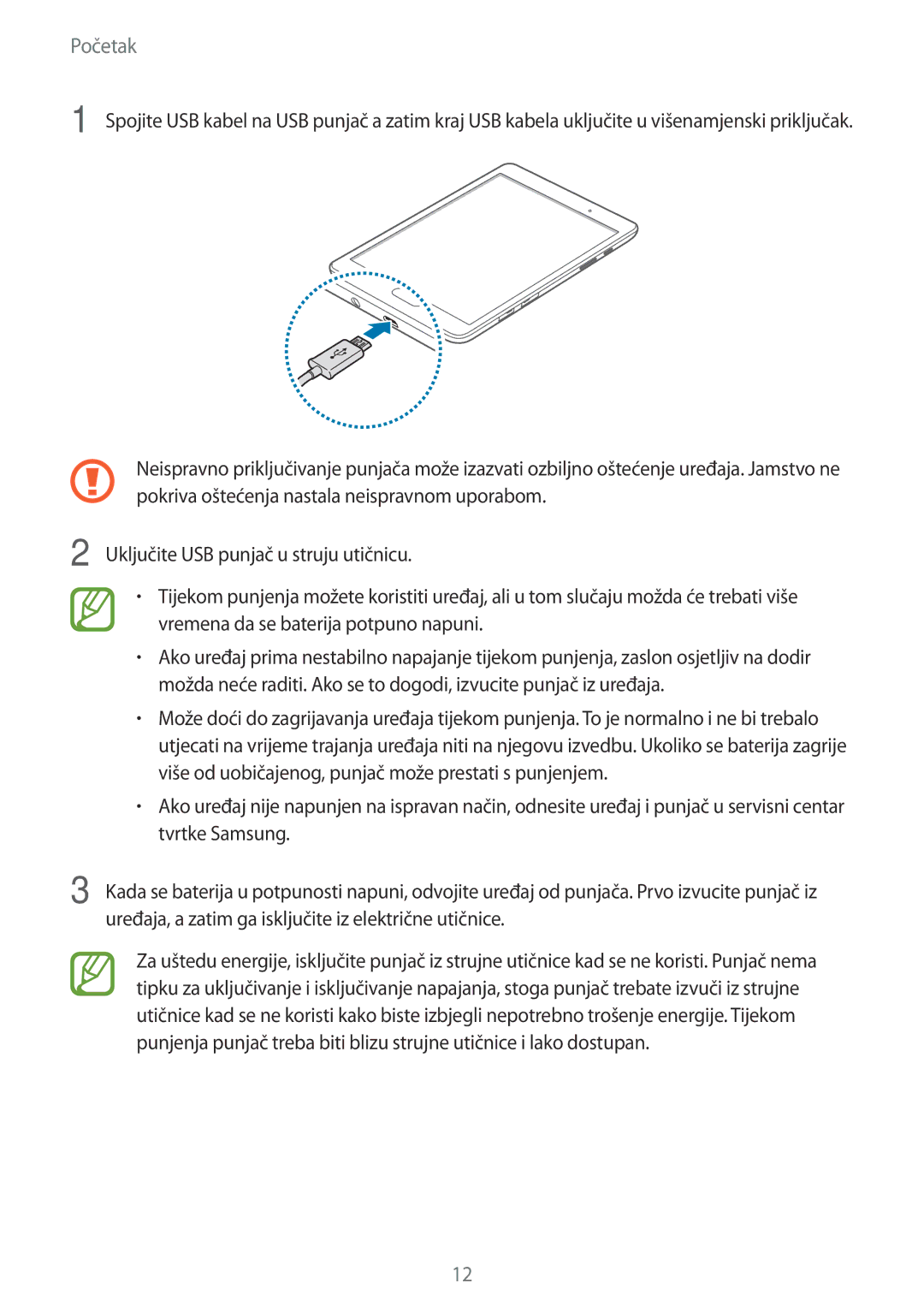 Samsung SM-T555NZWASEE manual Početak 