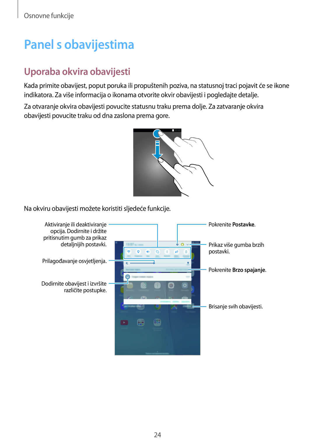 Samsung SM-T555NZWASEE manual Panel s obavijestima, Uporaba okvira obavijesti 