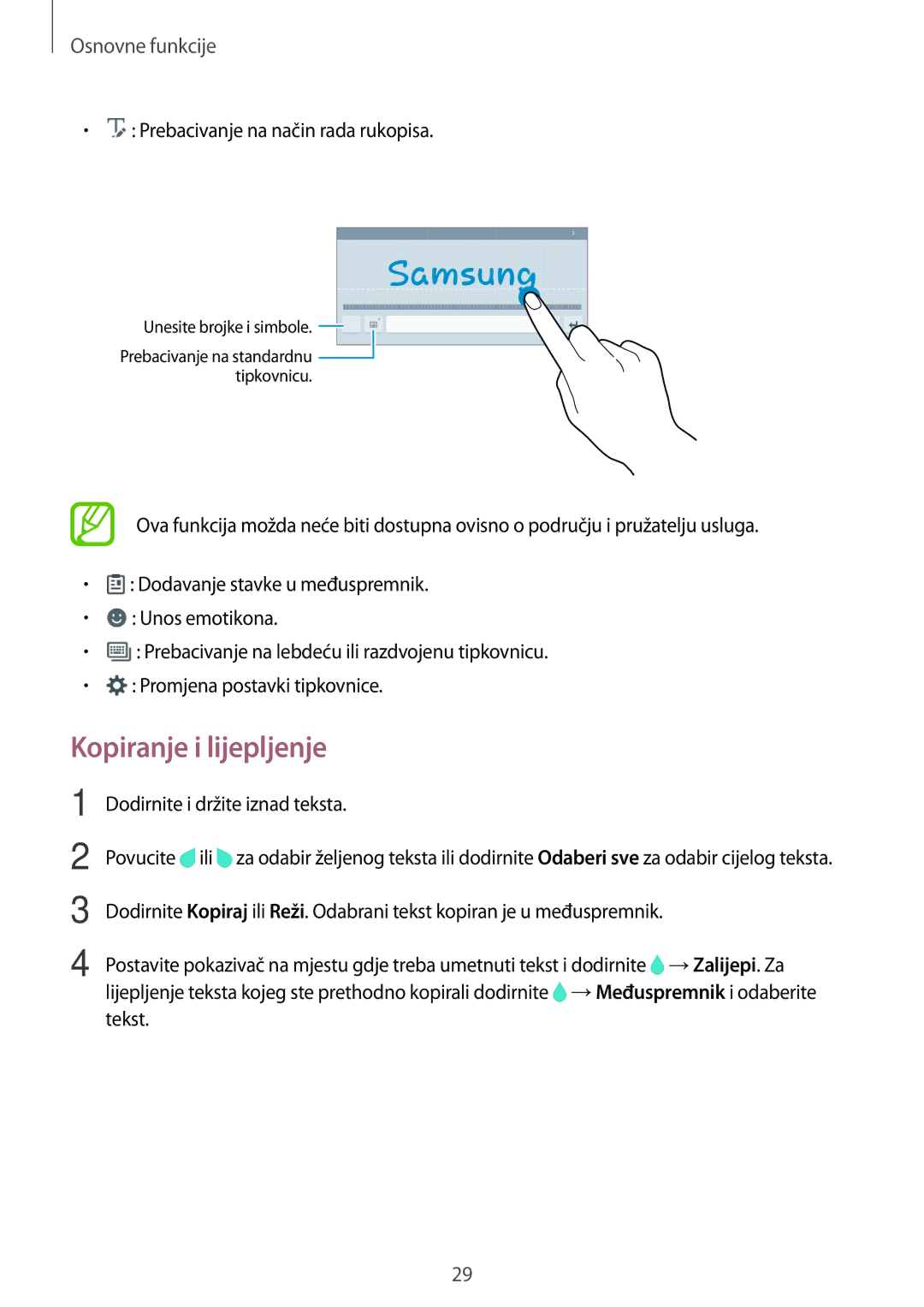 Samsung SM-T555NZWASEE manual Kopiranje i lijepljenje 