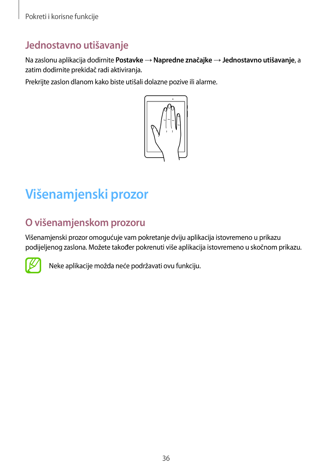 Samsung SM-T555NZWASEE manual Višenamjenski prozor, Jednostavno utišavanje, Višenamjenskom prozoru 