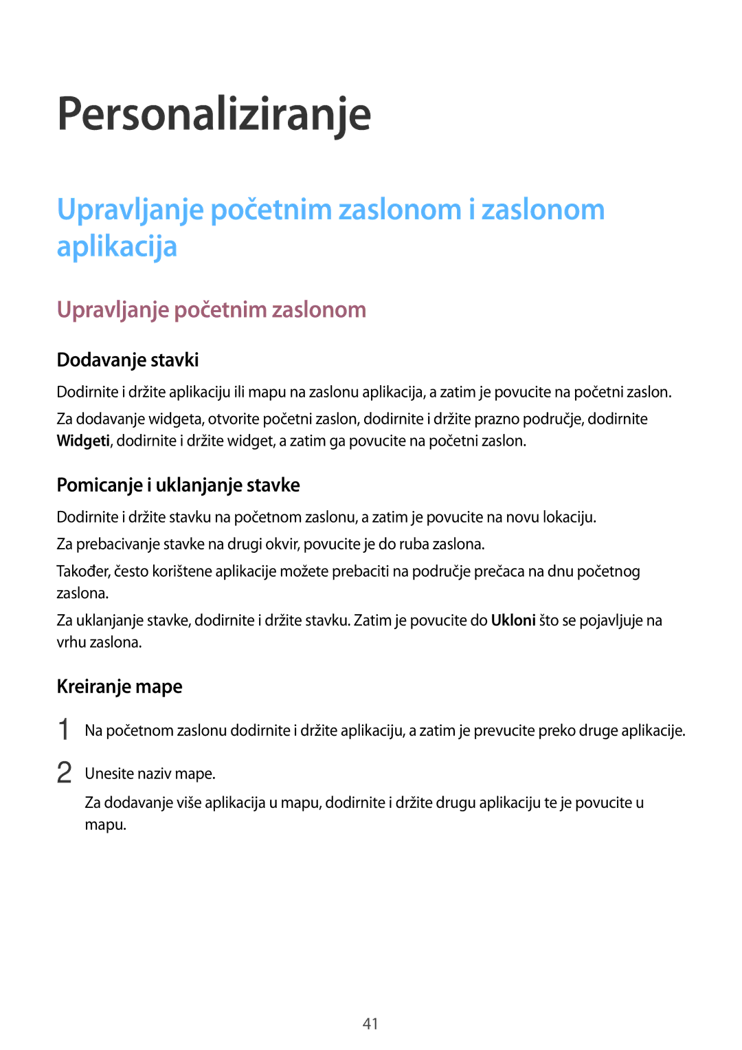 Samsung SM-T555NZWASEE manual Personaliziranje, Upravljanje početnim zaslonom i zaslonom aplikacija 