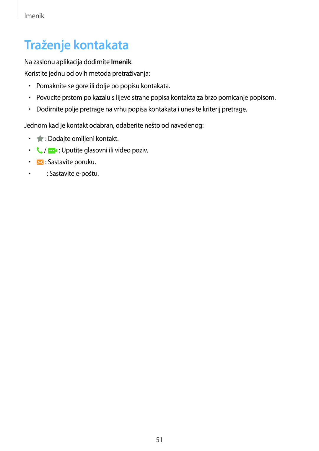 Samsung SM-T555NZWASEE manual Traženje kontakata 