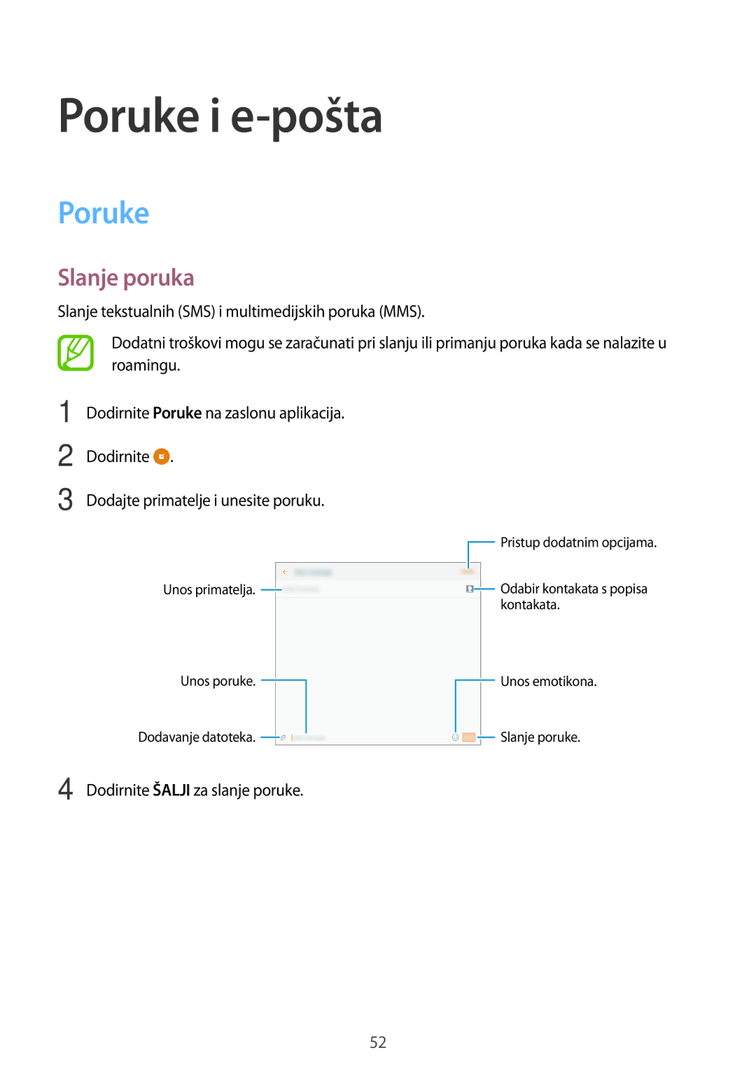 Samsung SM-T555NZWASEE manual Poruke i e-pošta, Slanje poruka 