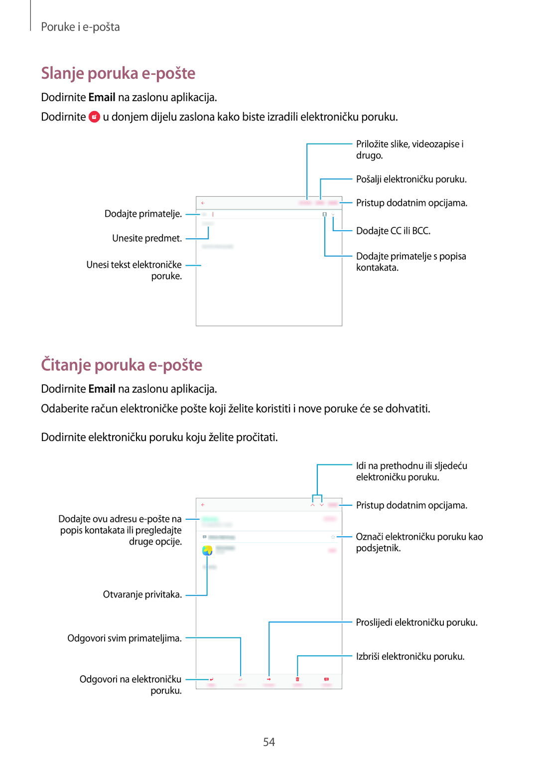 Samsung SM-T555NZWASEE manual Slanje poruka e-pošte, Čitanje poruka e-pošte 