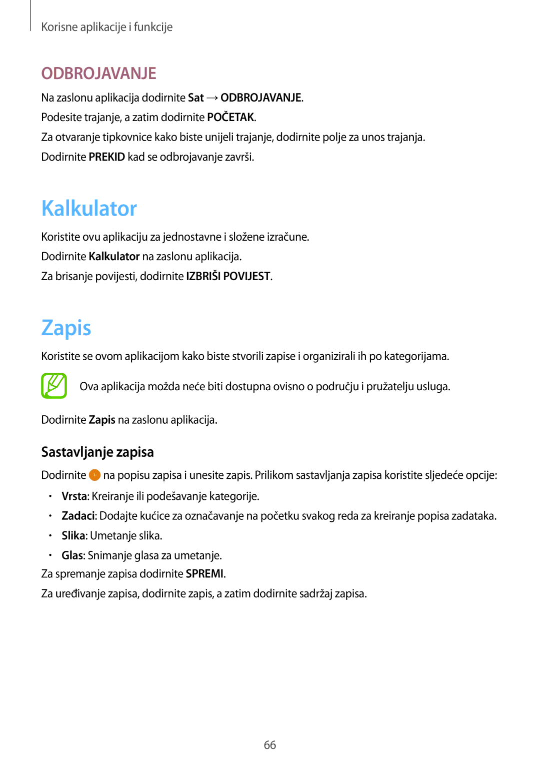 Samsung SM-T555NZWASEE manual Kalkulator, Zapis, Sastavljanje zapisa 