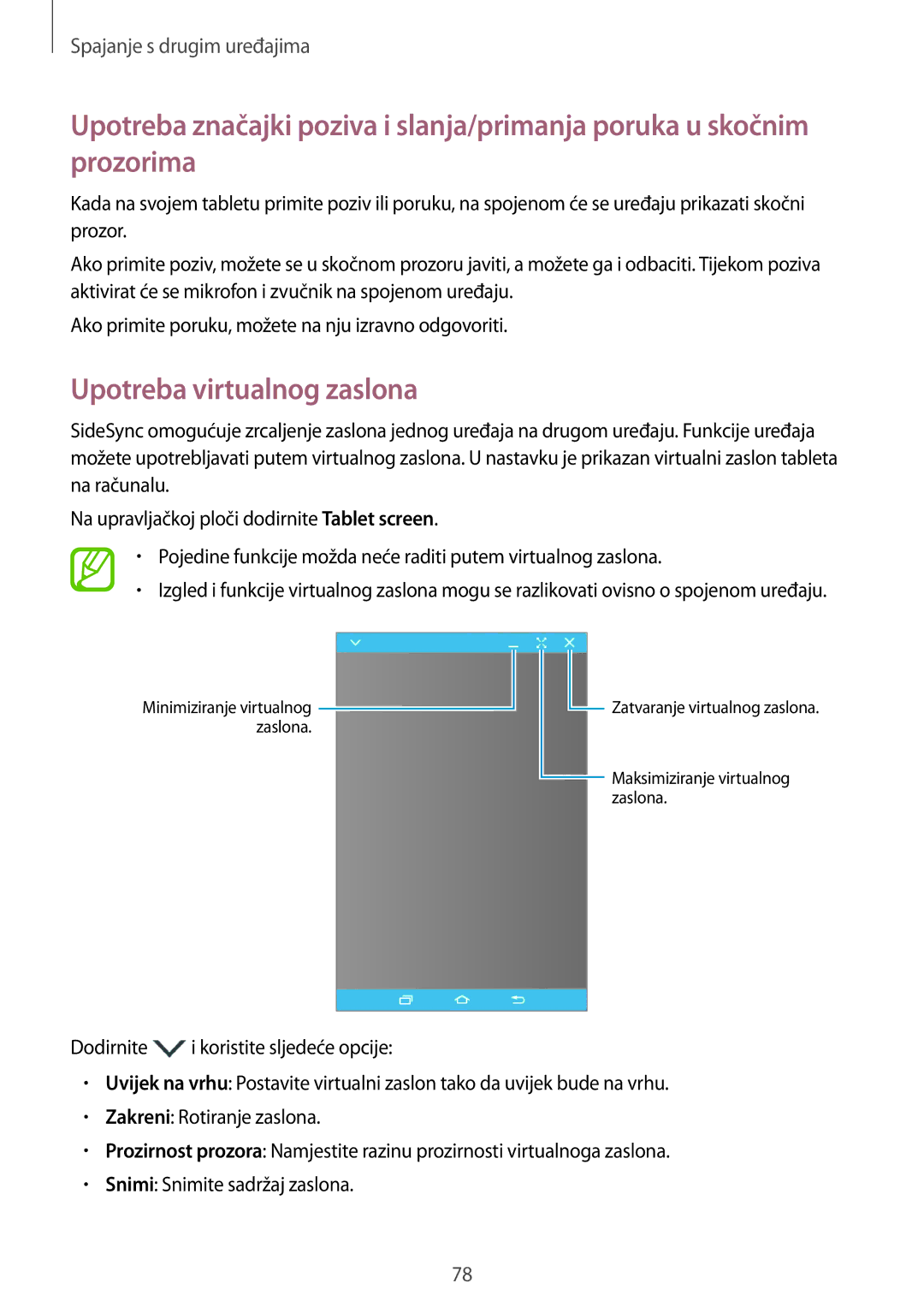 Samsung SM-T555NZWASEE manual Upotreba virtualnog zaslona 