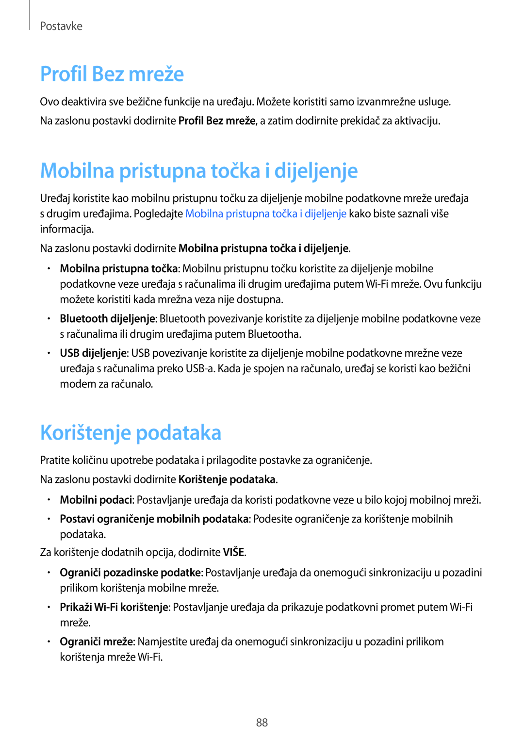 Samsung SM-T555NZWASEE manual Profil Bez mreže, Korištenje podataka 