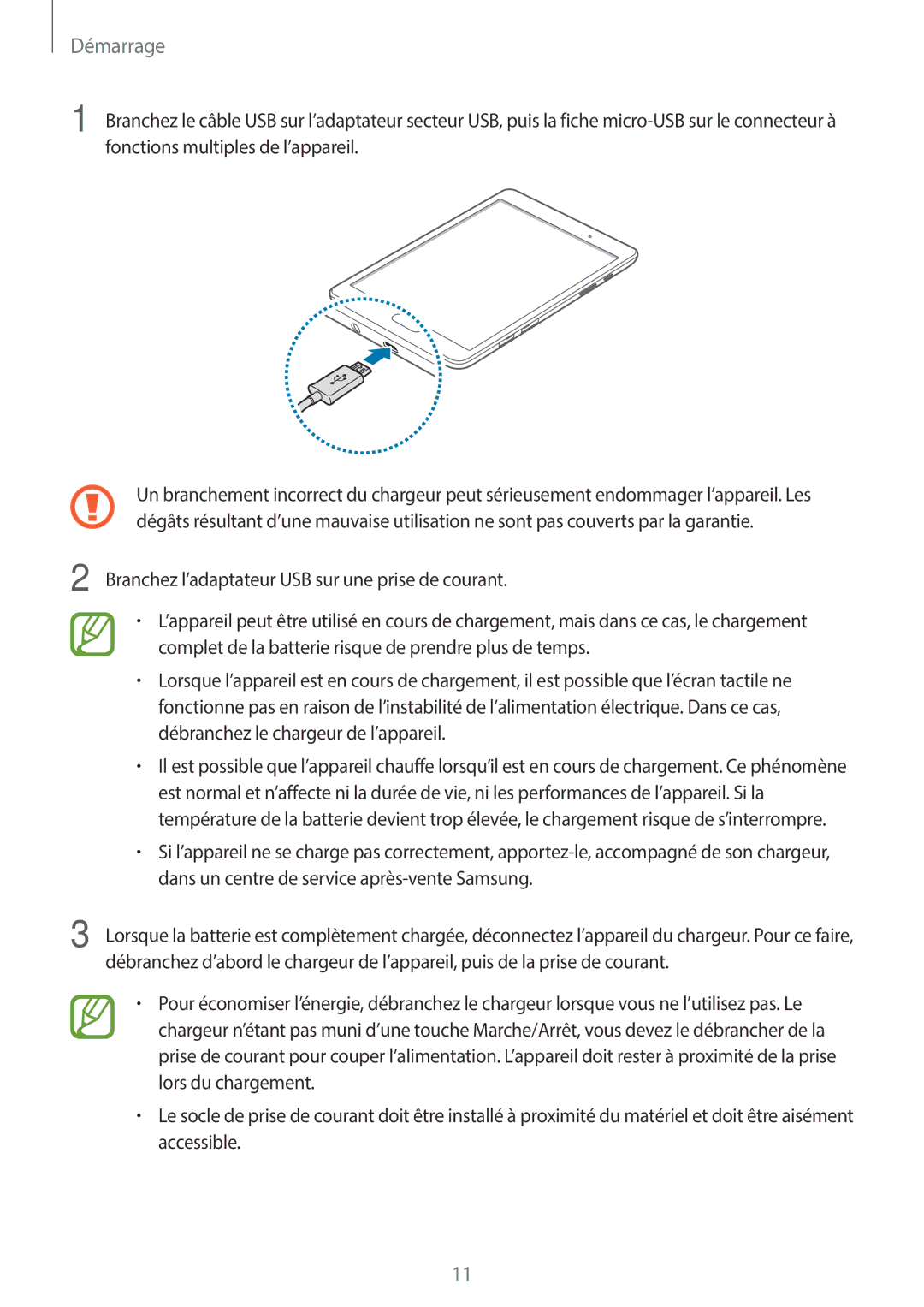 Samsung SM-T555NZWAXEF manual Démarrage 