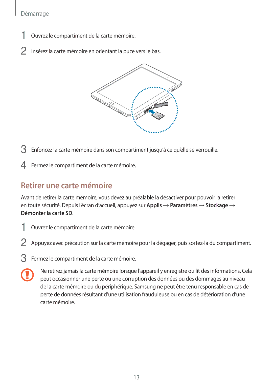 Samsung SM-T555NZWAXEF manual Retirer une carte mémoire 