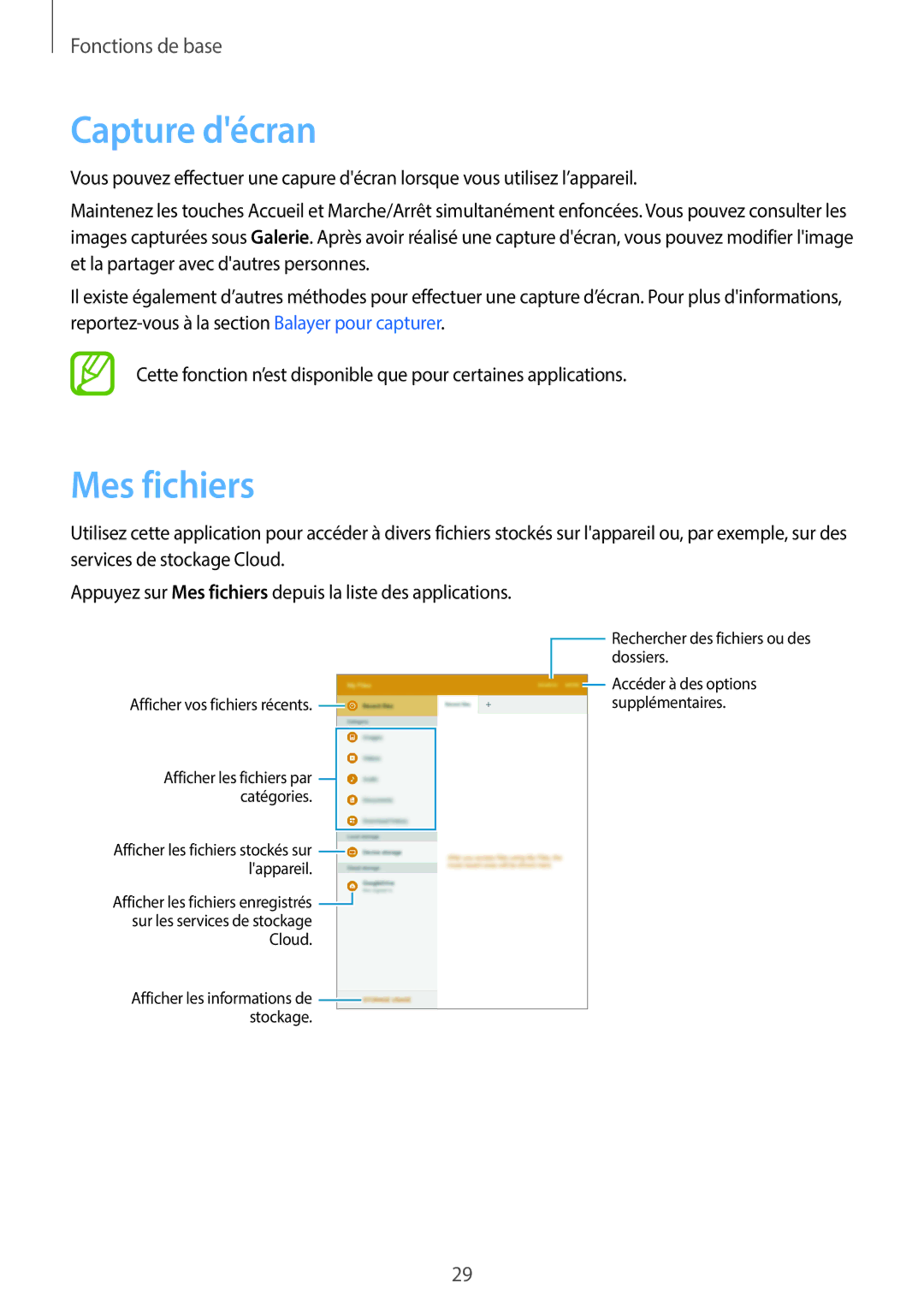 Samsung SM-T555NZWAXEF manual Capture décran, Mes fichiers 