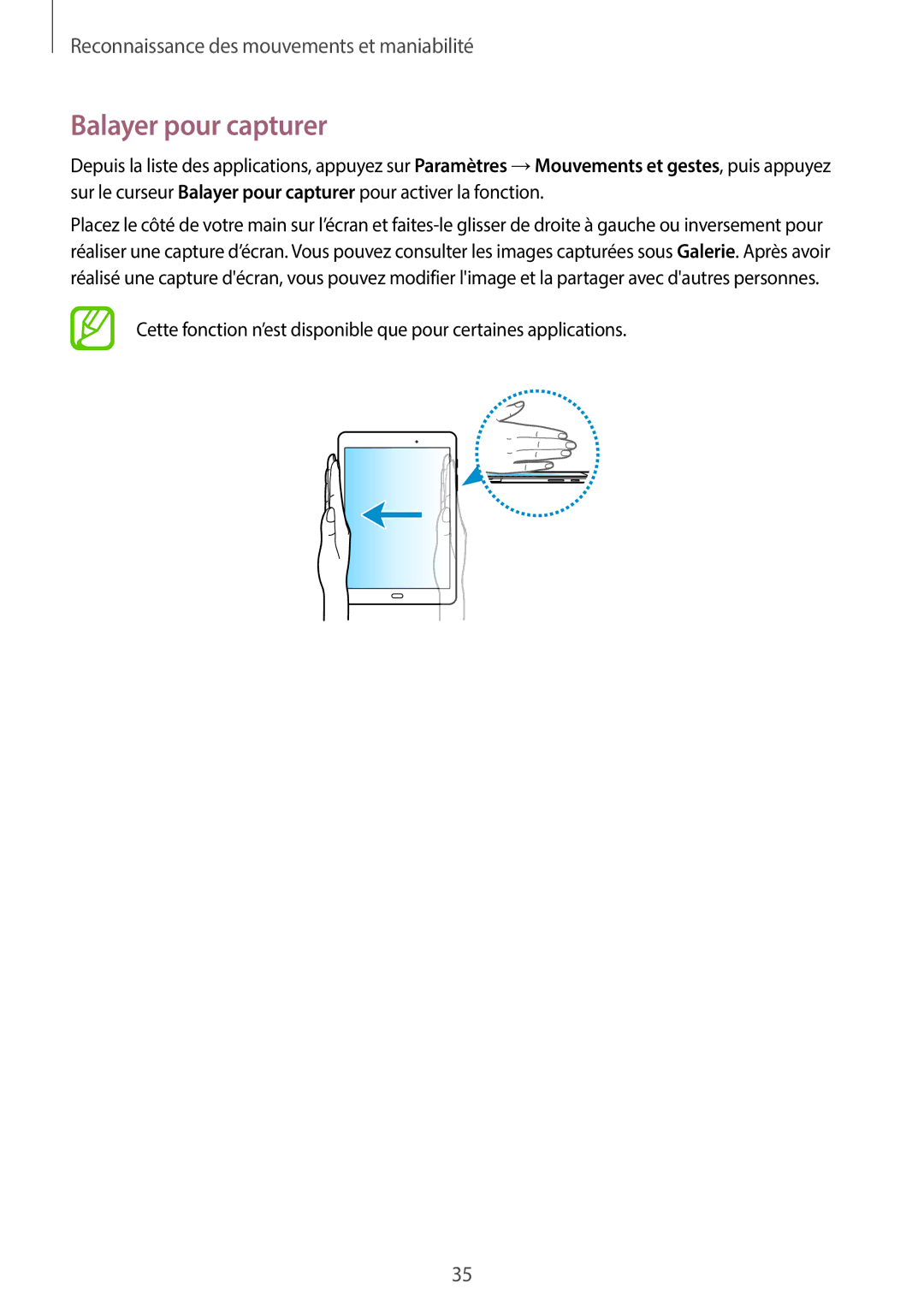 Samsung SM-T555NZWAXEF manual Balayer pour capturer 