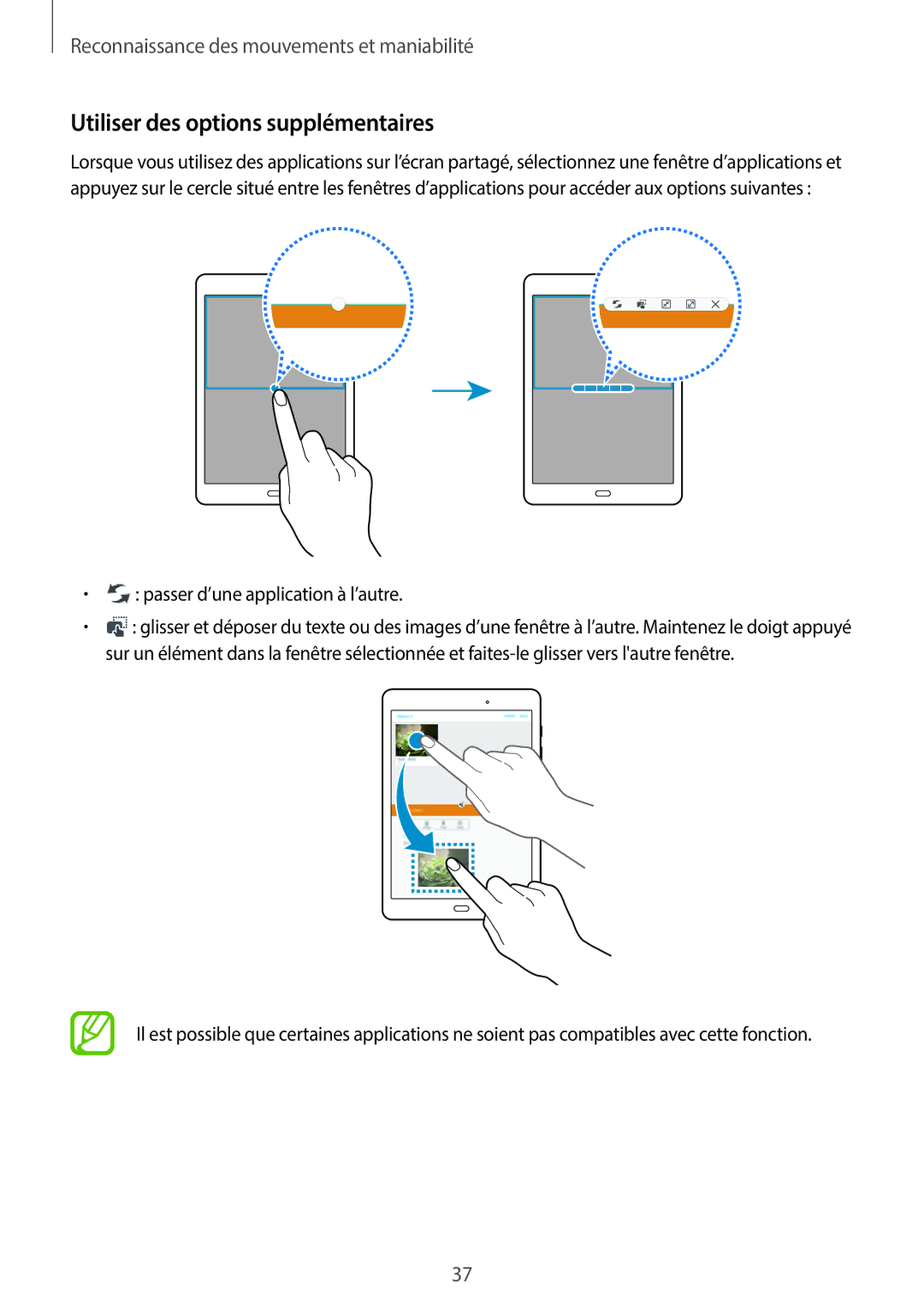 Samsung SM-T555NZWAXEF manual Utiliser des options supplémentaires, Passer d’une application à l’autre 