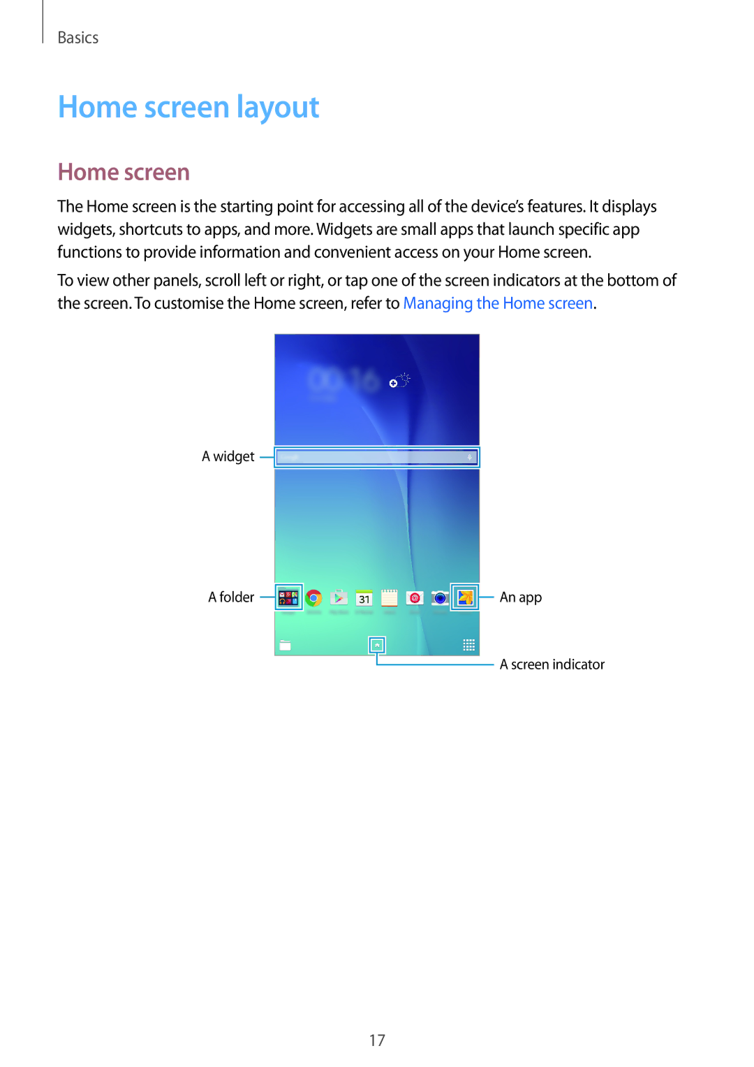 Samsung SM-T560NZKADBT, SM-T560NZWADBT, SM-T560NZWAXEF, SM-T560NZKAXEF, SM-T560NZWAITV, SM-T560NZWAPHE manual Home screen layout 