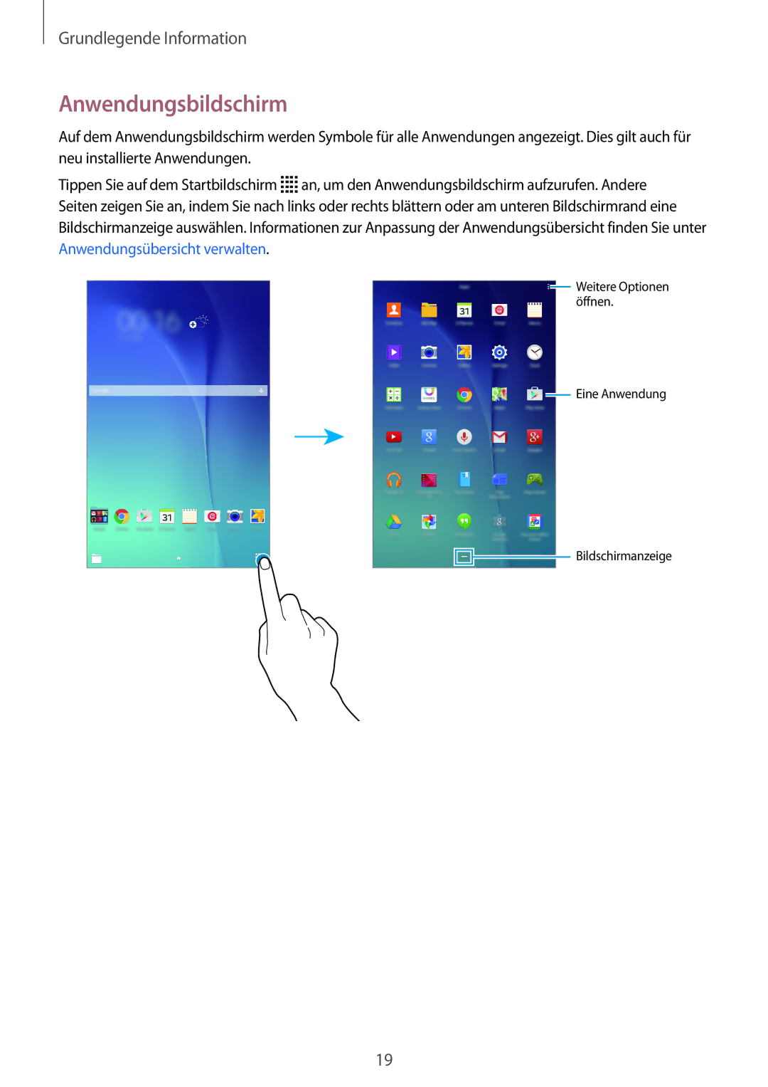 Samsung SM-T560NZWADBT, SM-T560NZKADBT manual Anwendungsbildschirm 