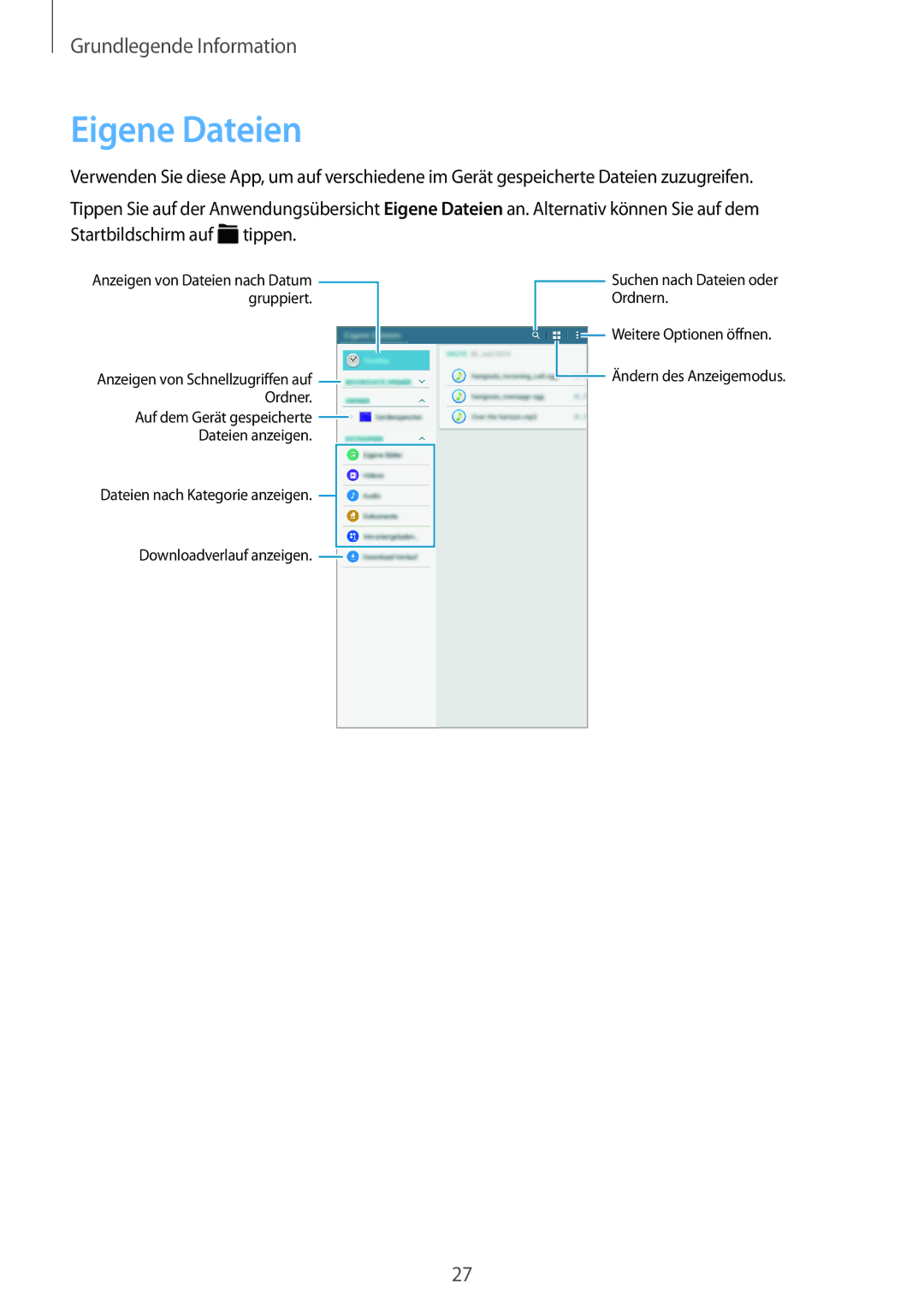 Samsung SM-T560NZWADBT, SM-T560NZKADBT manual Eigene Dateien 