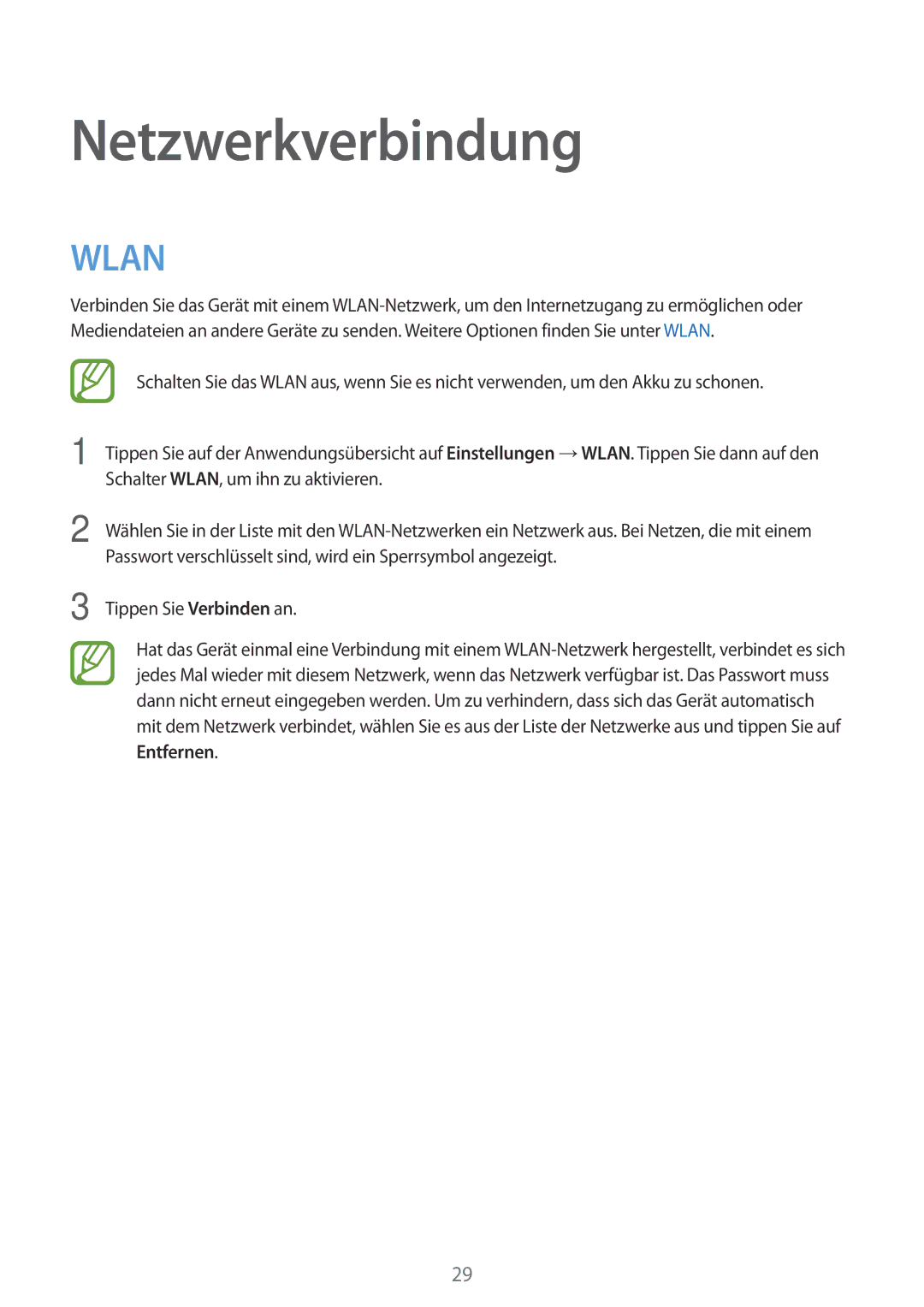 Samsung SM-T560NZWADBT, SM-T560NZKADBT manual Netzwerkverbindung, Wlan 