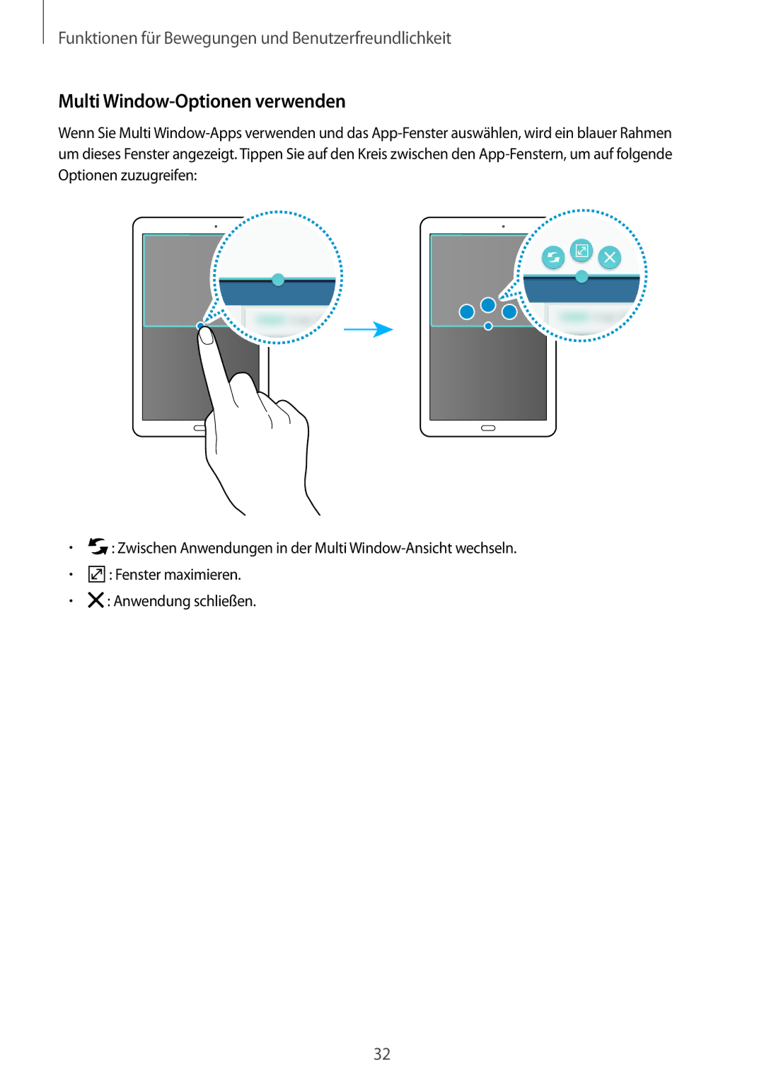 Samsung SM-T560NZKADBT, SM-T560NZWADBT manual Multi Window-Optionen verwenden 