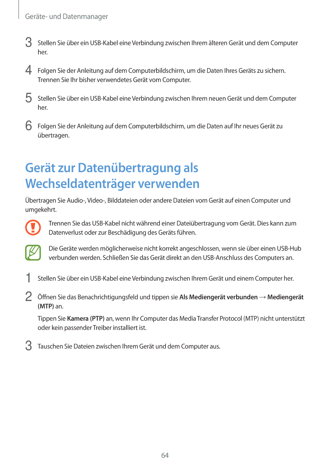 Samsung SM-T560NZKADBT manual Gerät zur Datenübertragung als Wechseldatenträger verwenden, Geräte- und Datenmanager 